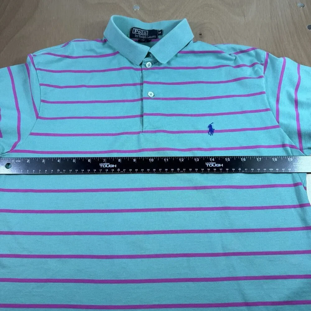 Vintage Polo Ralph Lauren Retro Stripped Made USA 100% Cotton Polo Turquoise M